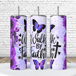 Walk by Faith Purple Butterfly 20 Oz Tumbler coffee Cup