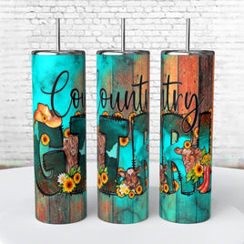 Country Girl Turquoise Cow Print Sunflowers 20 oz Tumbler coffee Cup sublimated