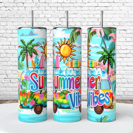 Summer Vibes Beach Van Sun Palm Trees Tie Dye 20 Oz Tumbler coffee Cup