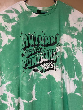 Autumn Leaves And Pumpkins Please Green Bleached T-shirt