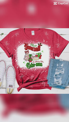 Merry Little Cake-Mas Christmas bleached T-Shirt