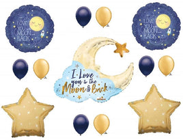 13 new BALLOONS party LOVE you to the MOON and BACK blue gold BABY SHOWER birthday GIFT anniversary ANY occasion