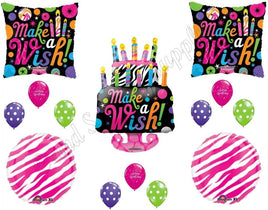 Pink Zebra Make A Wish Cake BIRTHDAY PARTY Balloons Decorations Supplies 16th 13th Teenager