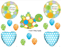 NEW Welcome Twins Turtle & Frogs Baby Shower Balloons Decorations Supplies Boy