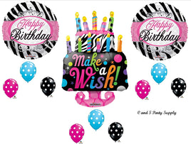 Zebra Cake Make A Wish BIRTHDAY PARTY Balloons Decorations Supplies 16th 13th Teenager Hippy