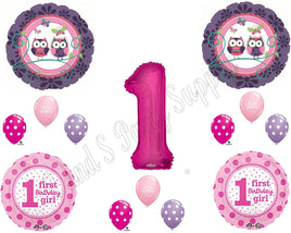 1st Birthday OWL PAL Party Balloons Decoration Supplies First Woodland Purple