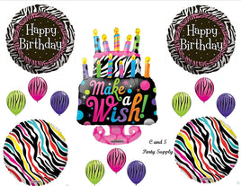 Multicolor Zebra Cake Make A Wish BIRTHDAY PARTY Balloons Decorations Supplies 16th 13th Teenager Hippy