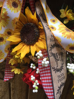 Handmade Farmhouse Chicken Wreath Door Floral Sunflowers Geraniums Red