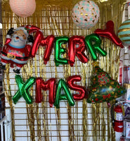 MERRY XMAS Party Backdrop Santa & Christmas Tree Balloon Banners Decorations