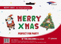 MERRY XMAS Party Backdrop Santa & Christmas Tree Balloon Banners Decorations