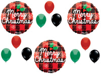 Red Buffalo Plaid Merry Christmas party Balloons Decorations Supplies Check