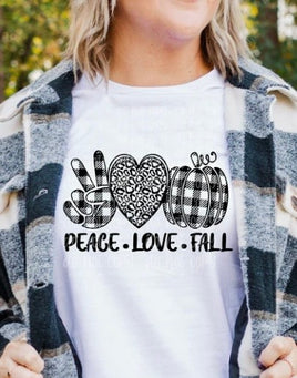 Peace*Love*Fall Black and white Heat Screen Print TRANSFER ONLY